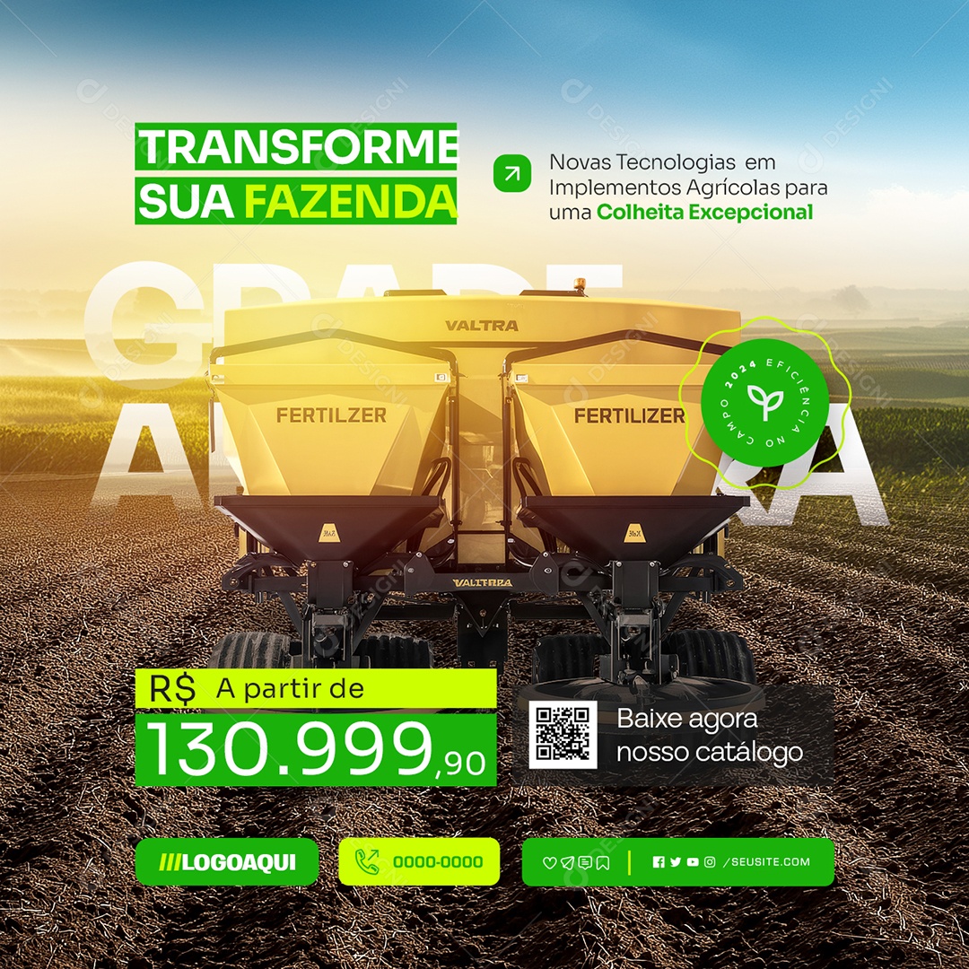 Transforme sua Fazenda novas Tecnologia em Implementos Agrícolas Social Media PSD Editável