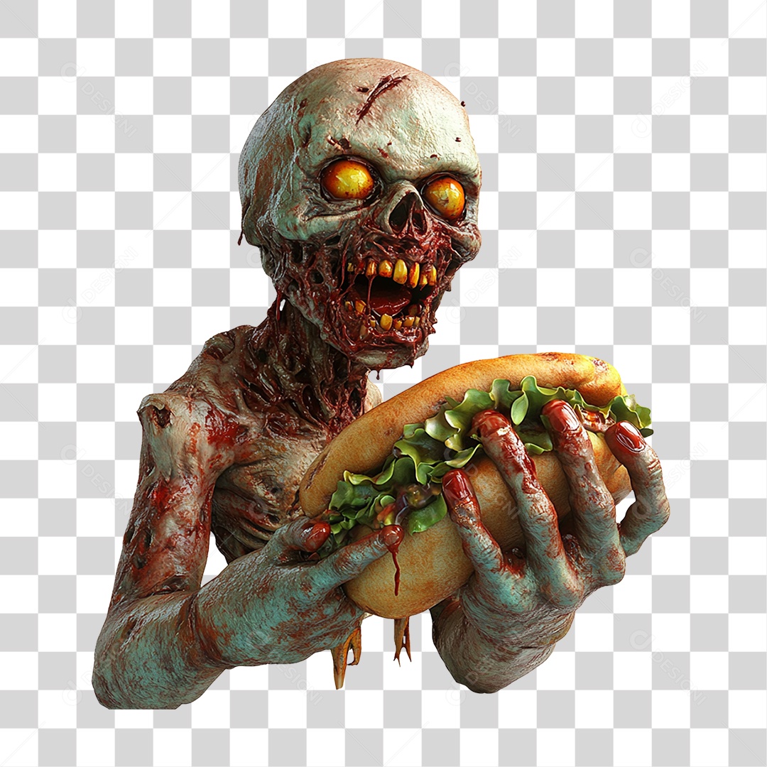Elemento 3D Zumbi de Halloween com Sanduiche PNG Transparente