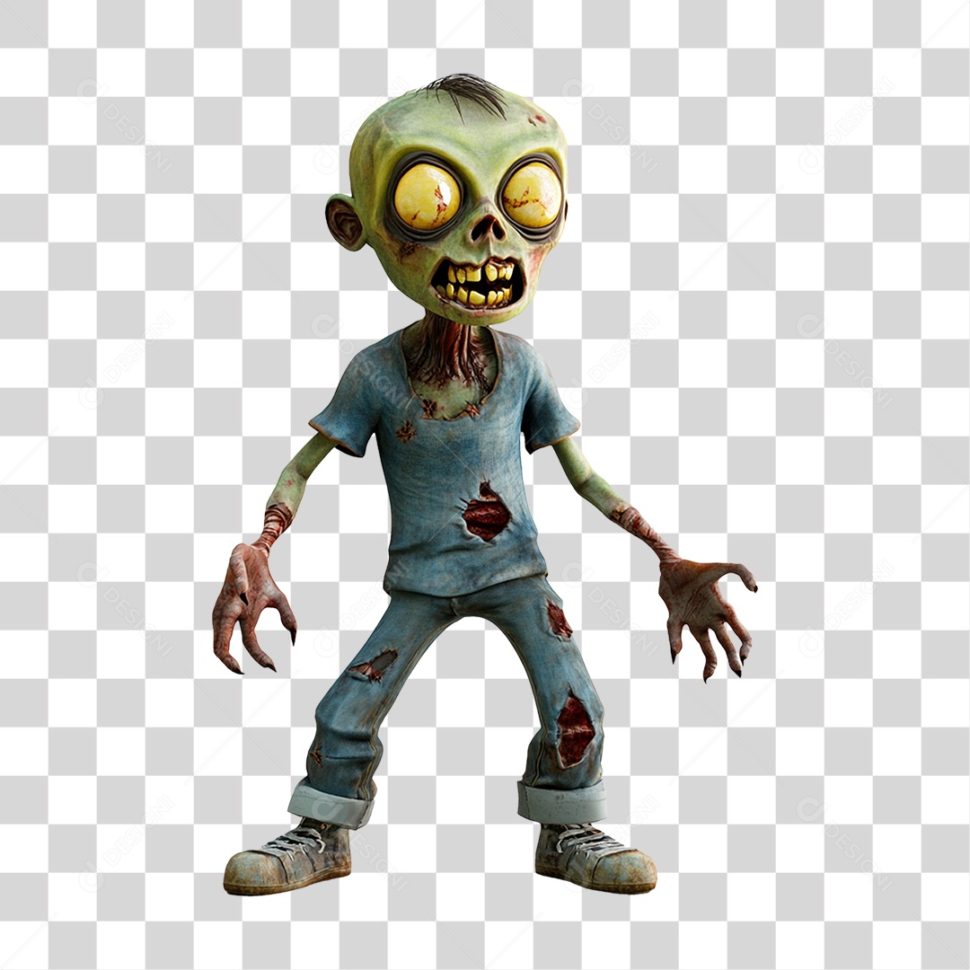 Elemento 3D Zumbi de Halloween PNG Transparente