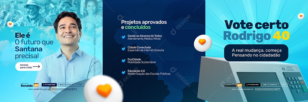 Carrossel Política Vote Certo Prefeito Ronaldo Social Media PSD Editável