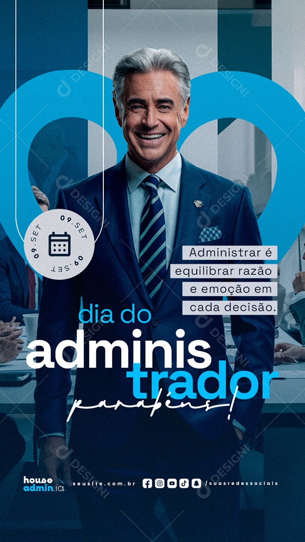 Story Social Media Dia Do Administrador 09 de Setembro Parabéns PSD Editável