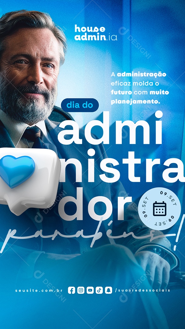 Story Dia Do Administrador 09 de Setembro Parabéns Social Media PSD Editável