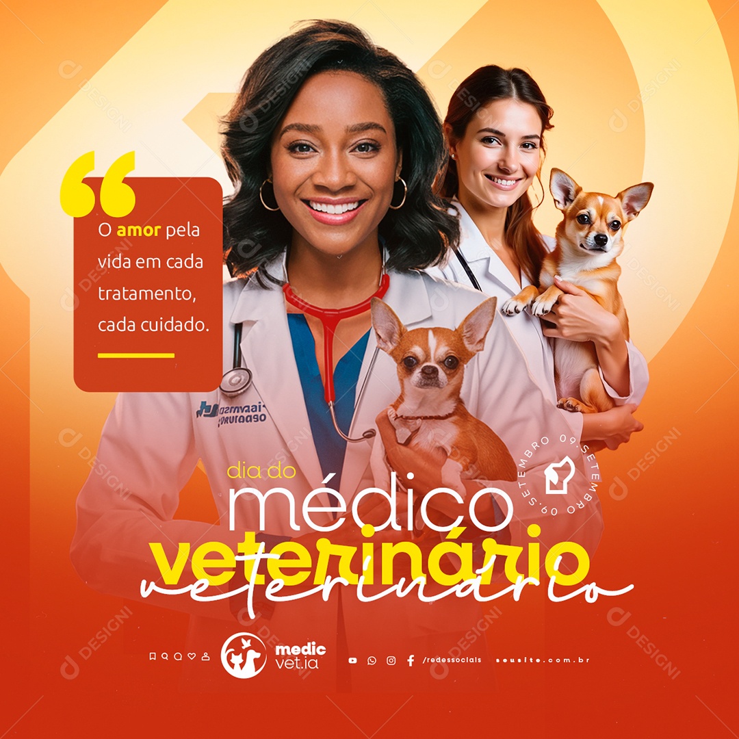 Dia do Médico Veterinário 09 de Setembro o Amor pela Vida em Cada Tratamento Social Media PSD Editável