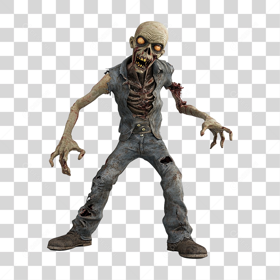 Elemento 3D Zumbi de Halloween PNG Transparente