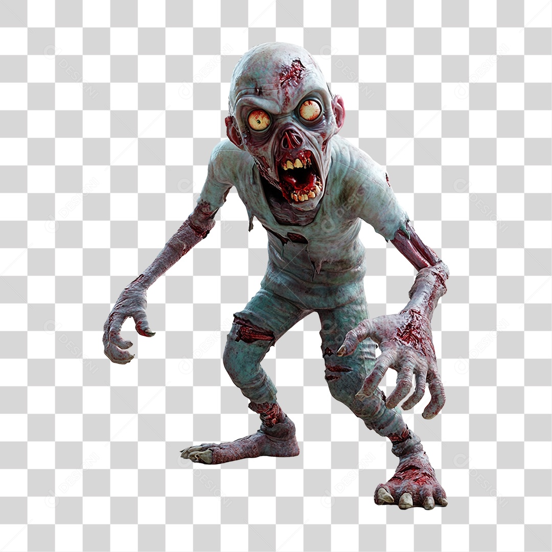 Elemento 3D Zumbi de Halloween PNG Transparente