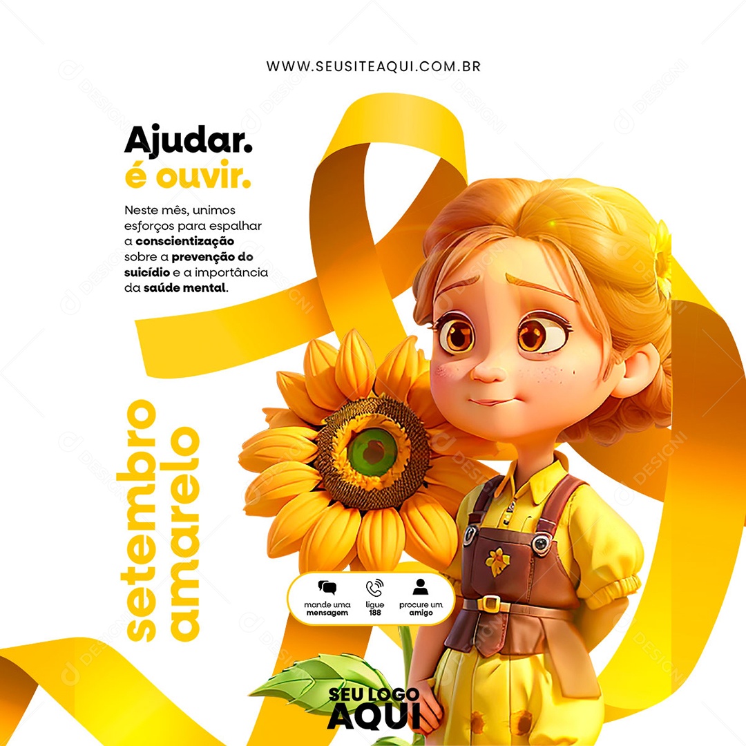 Feed Setembro Amarelo Ajudar é Ouvir Social Media PSD Editavel