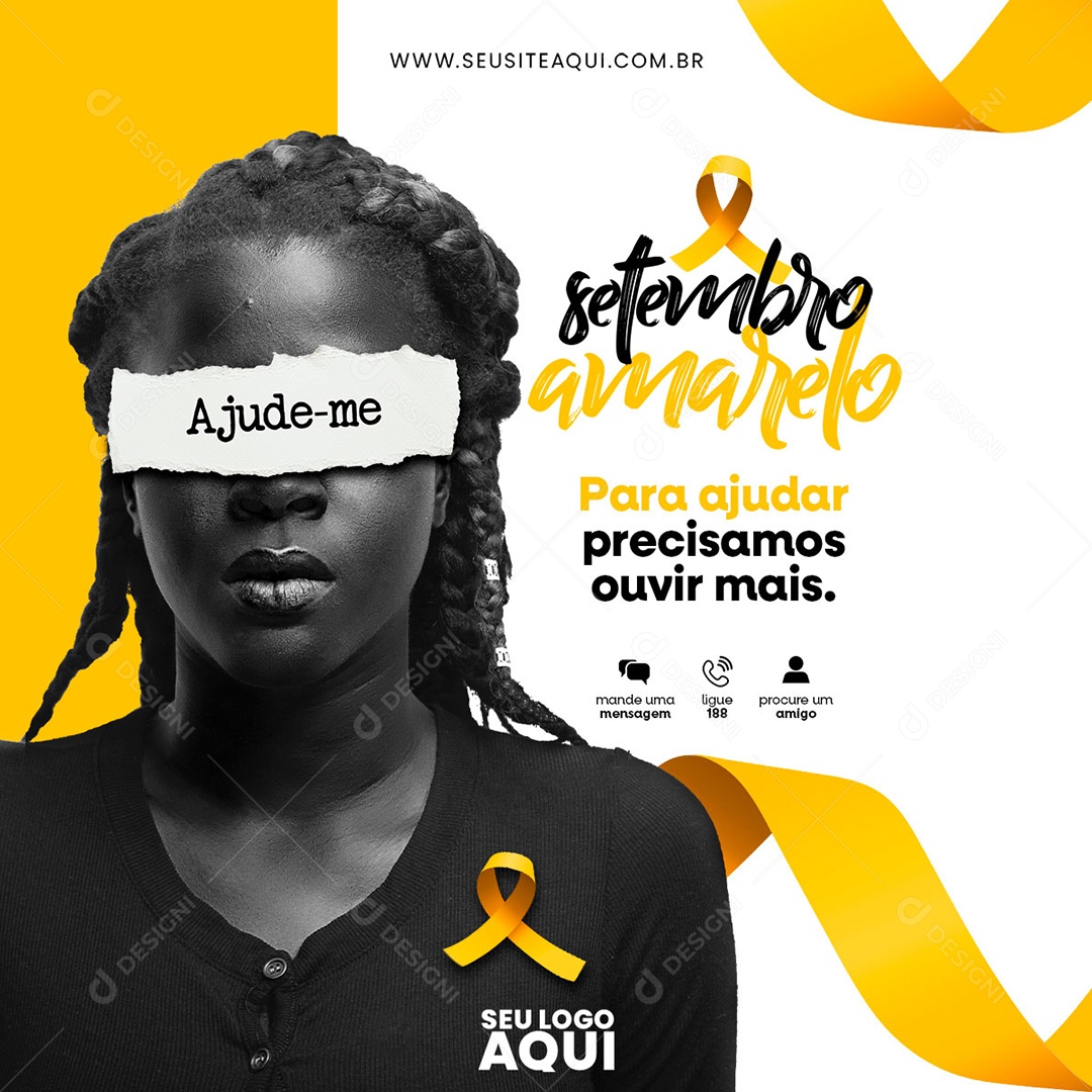 Feed Setembro Amarelo Ajude-me para Ajudar Precisamos Ouvir mais Social Media PSD Editável