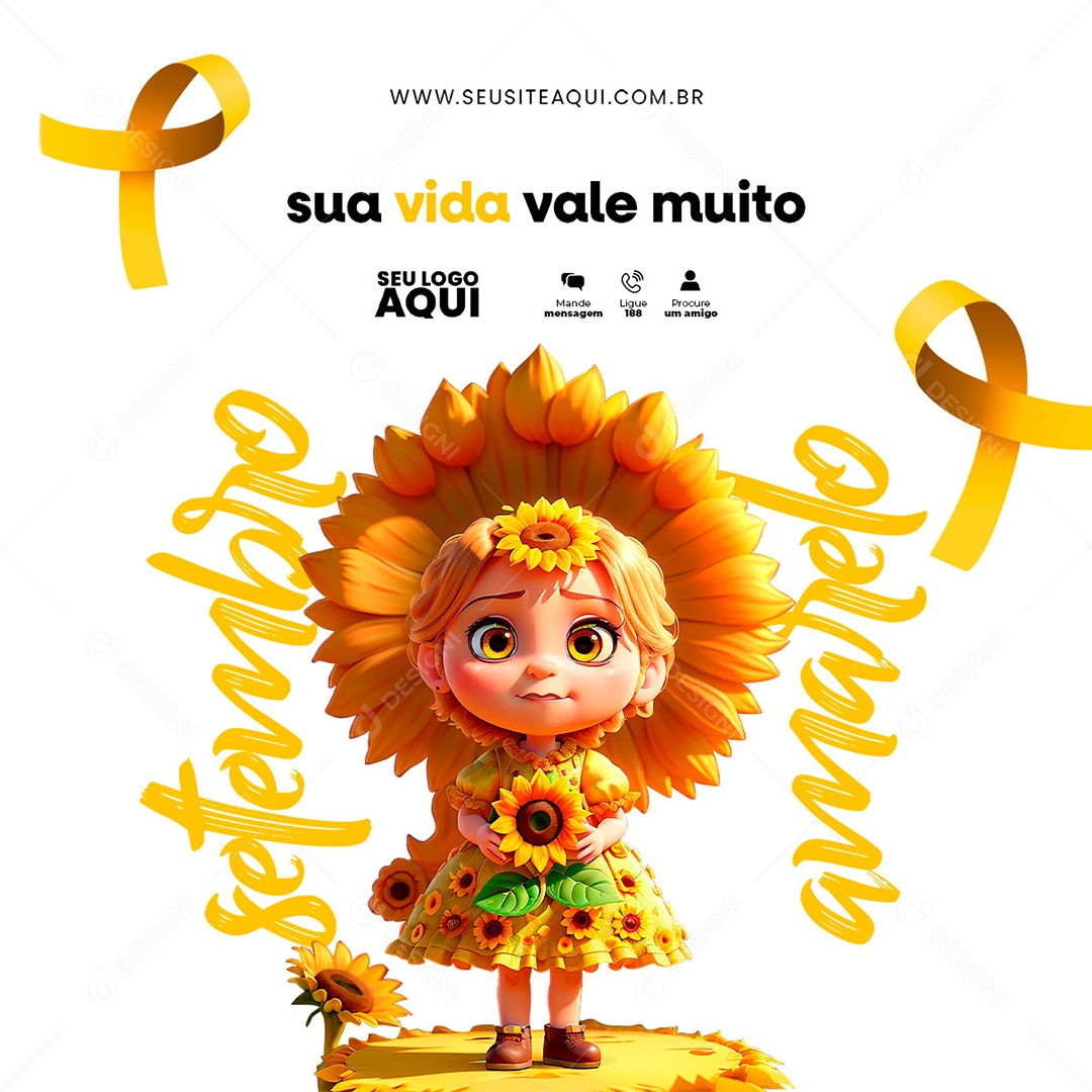 Feed Setembro Amarelo sua Vida Vale Muito Social Media PSD Editavel