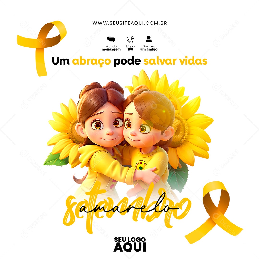 Feed Setembro Amarelo um Abraço pode Salvar Vidas Social Media PSD Editavel