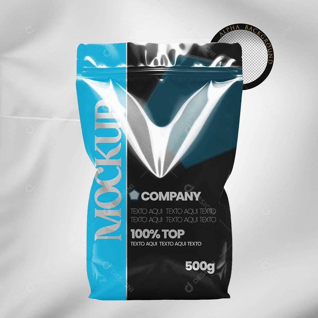 Embalagem de Bolsa Plástica Mockup 3D PSD Editável