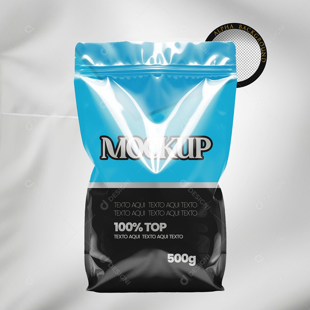 Embalagem de Bolsa Plástica Mockup 3D PSD Editável