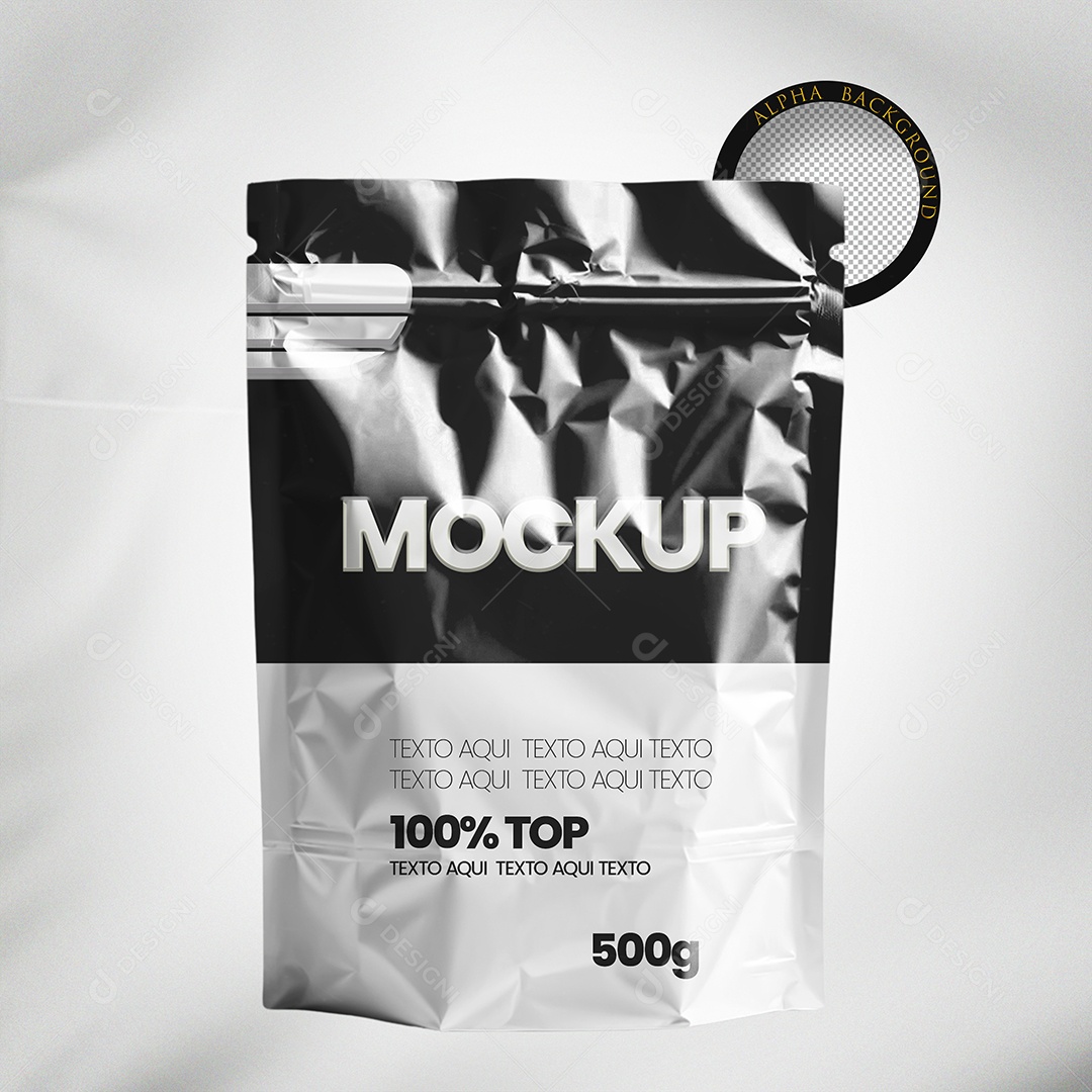 Embalagem de Bolsa Plástica Mockup 3D PSD Editável