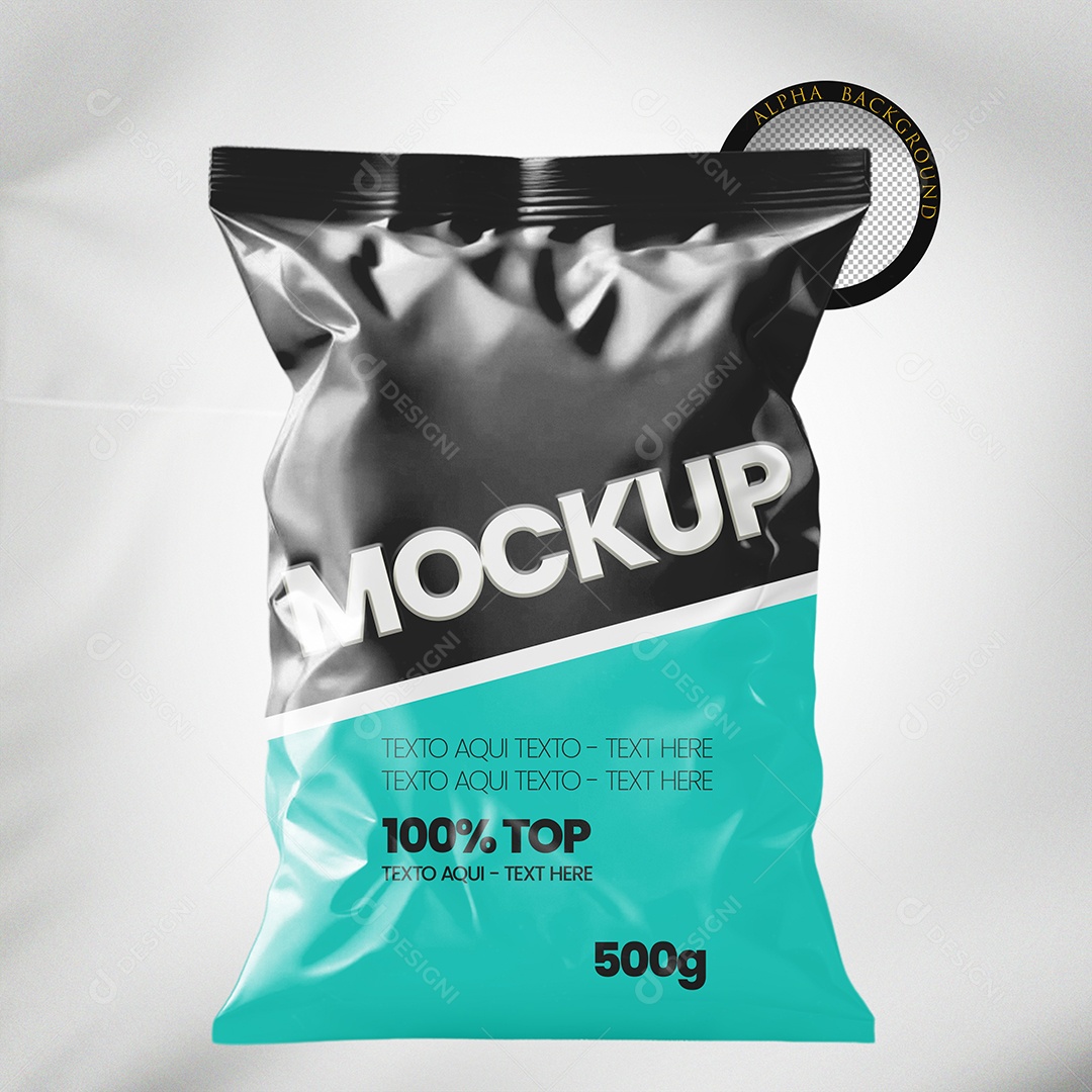 Embalagem de Bolsa Plástica Mockup 3D PSD Editável