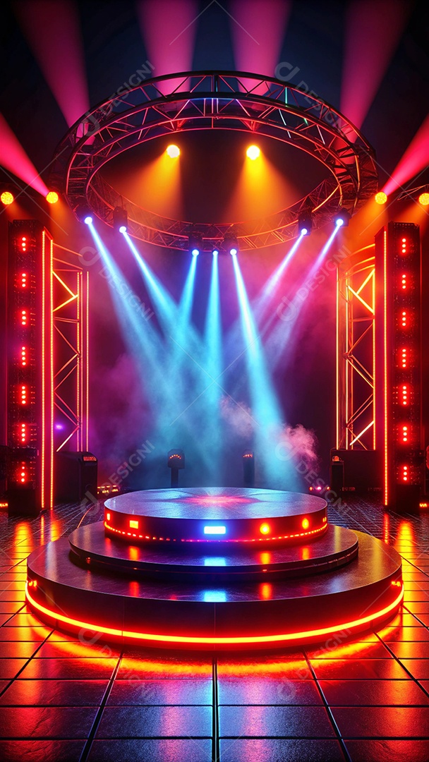 Palco de show com luzes e fumaça