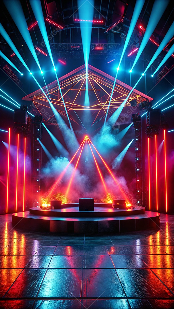 Palco de show com luzes neon