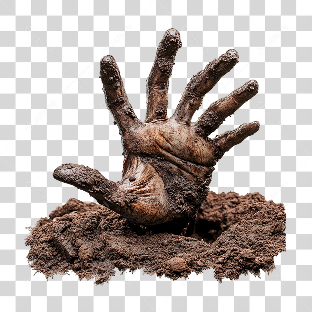 Halloween Mão de Zumbi Saindo da Terra PNG Transparente