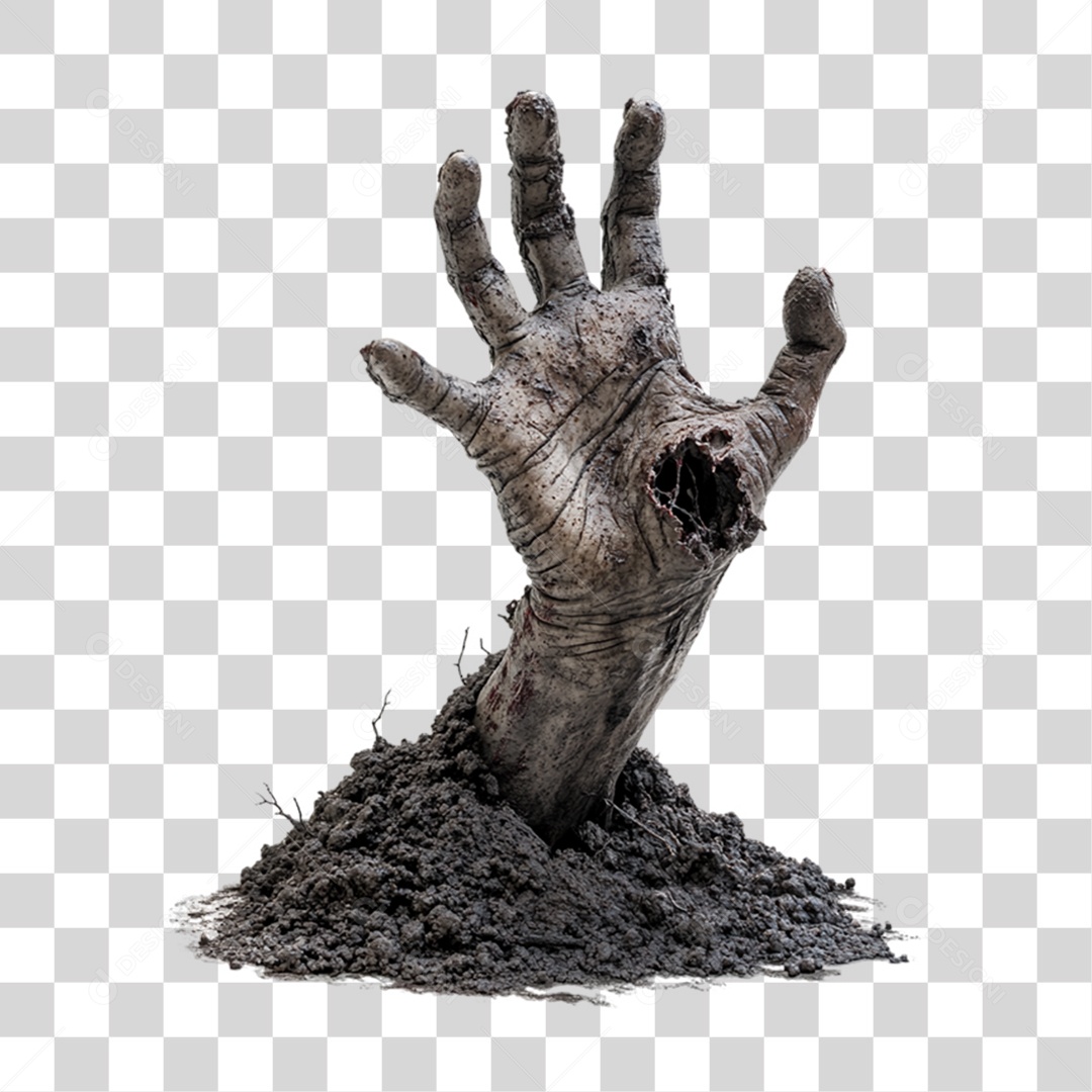 Halloween Mão de Zumbi Saindo da Terra PNG Transparente