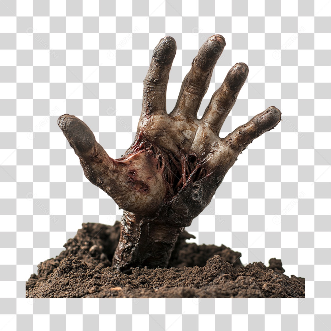 Halloween Mão de Zumbi Saindo da Terra PNG Transparente