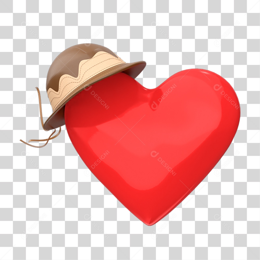 Elemento 3D Coração Chapéu Nordestino PNG Transparente