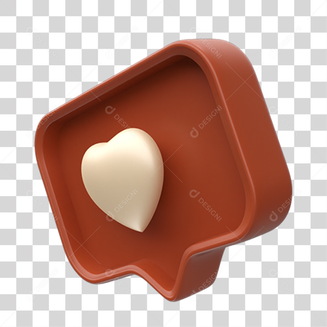 Elemento 3D Caixa de Mensagem Coração PNG Transparente