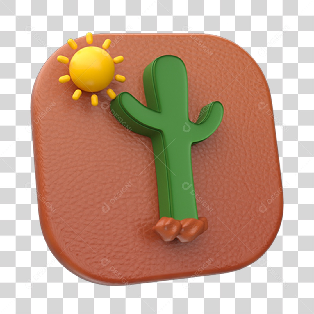 Elemento 3D Placa com Cacto Nordestino PNG Transparente