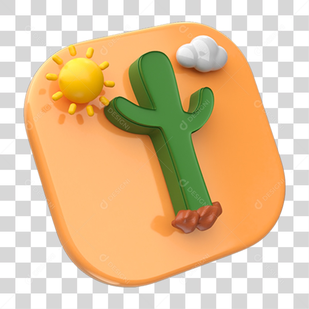 Elemento 3D Placa com Cacto Nordestino PNG Transparente