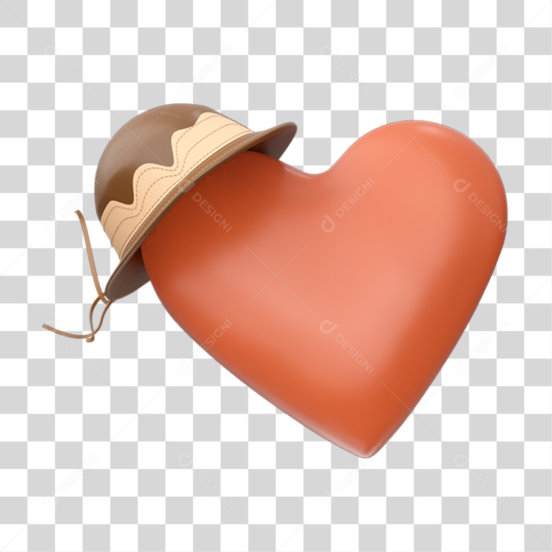 Elemento 3D Coração Chapéu Nordestino PNG Transparente