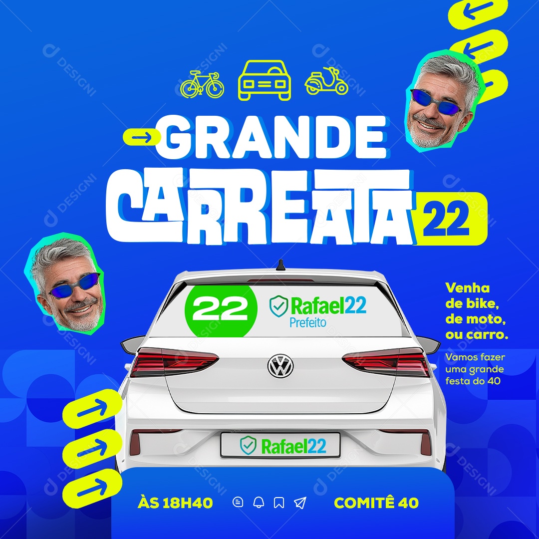 Política Grande Carreata Venha de Bike de Moto ou Carro Social Media PSD Editável