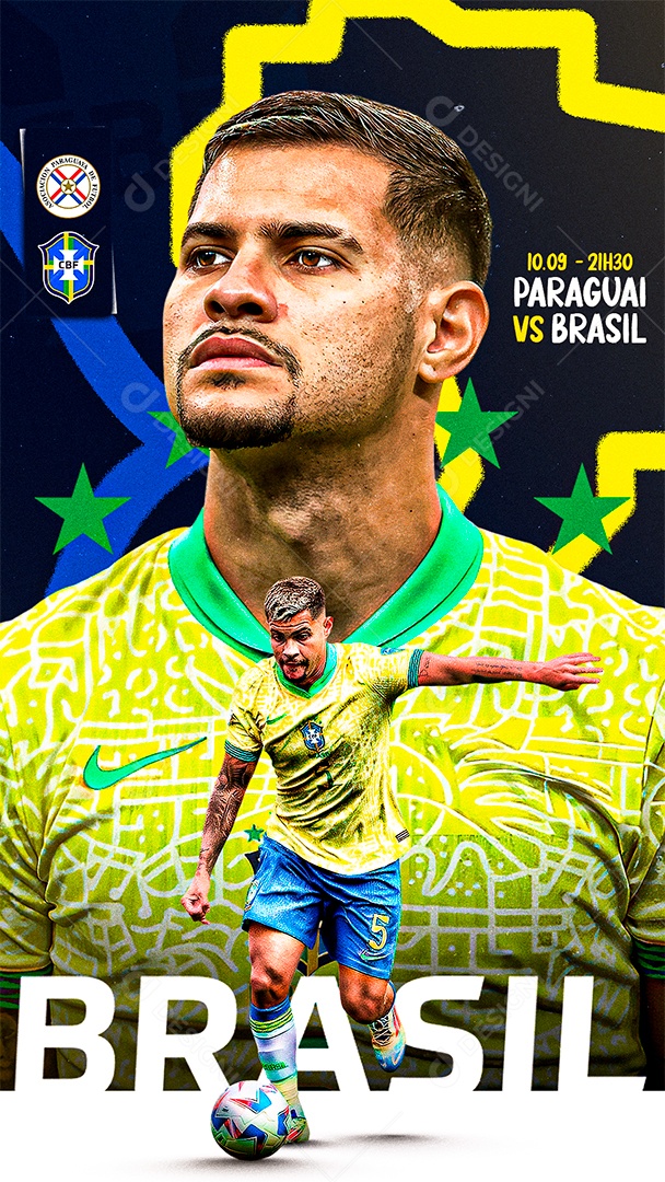 Flyer Matchday Jogador De Futebol Bruno Guimarães Social Mídia PSD Editável