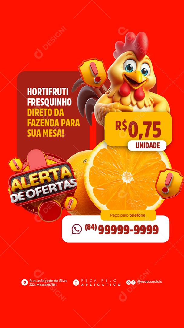Story Supermercado Alerta de Ofertas Hortifruti Fresquinho Social Media PSD Editável