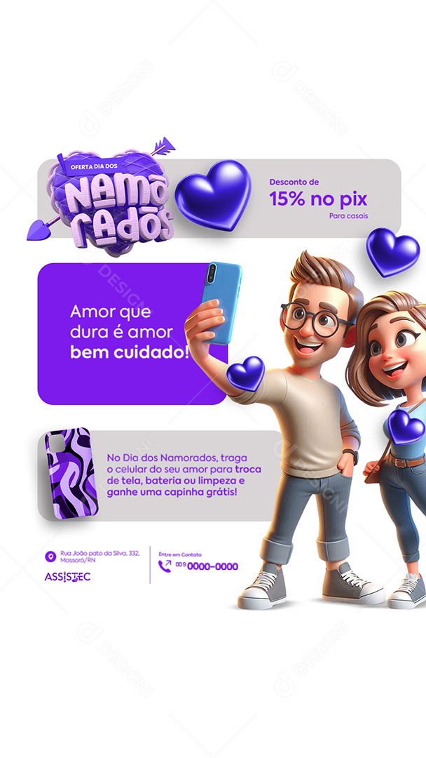 Story Assistência Técnica Oferta Dia dos Namorados Desconto de 15% no Pix Social Media PSD Editável