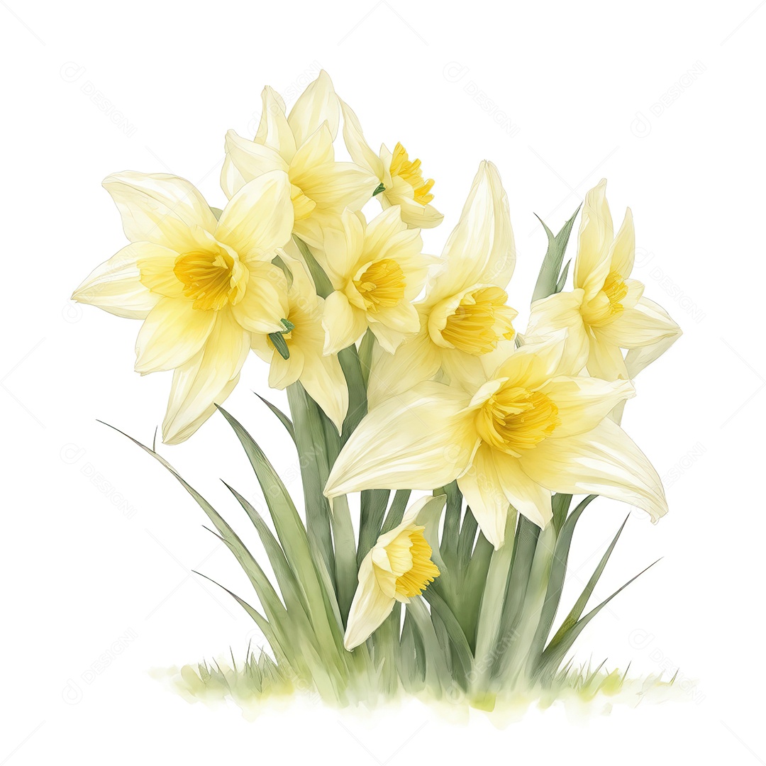 Ilustração de flores de narciso em estilo aquarela sobre fundo branco