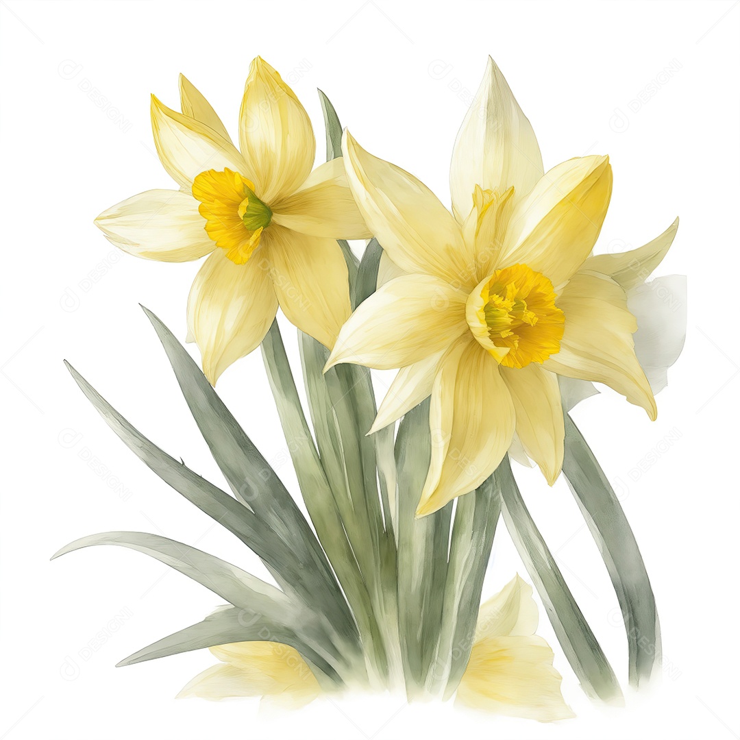 Ilustração de flores de narciso em estilo aquarela sobre fundo branco