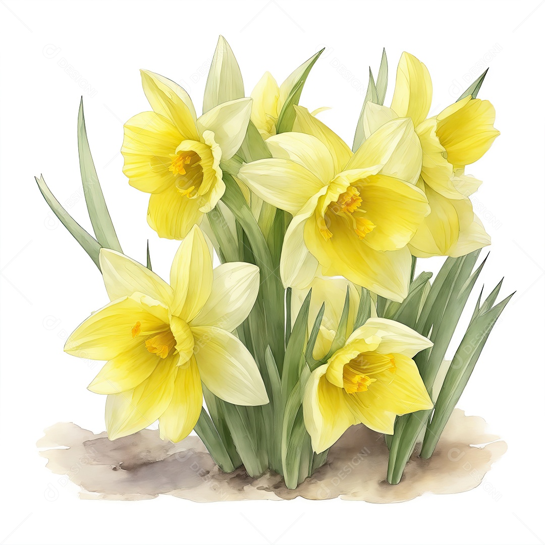 Ilustração de flores de narciso em estilo aquarela sobre fundo branco