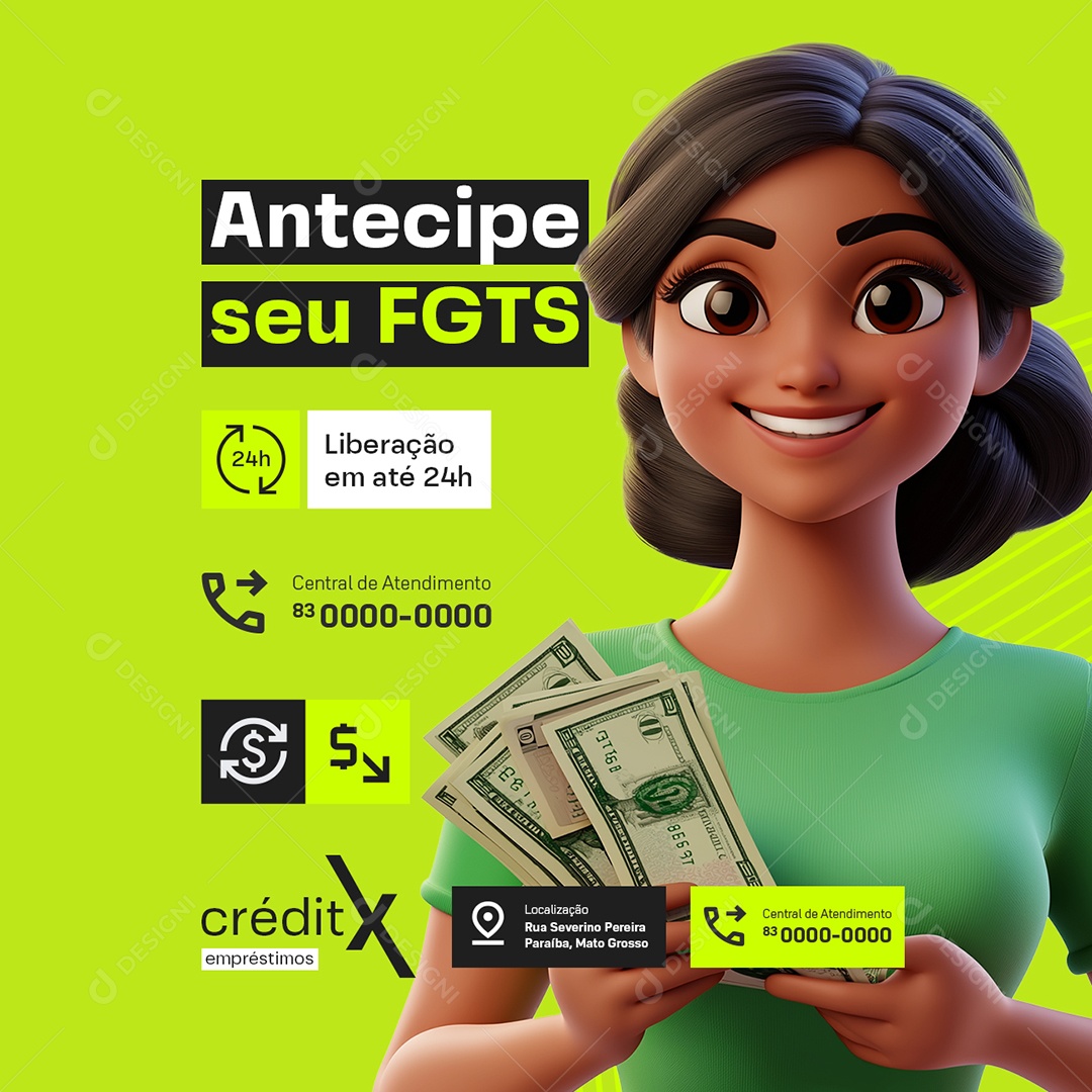 Social Media Perfil Empréstimo Antecipe seu FGTS PSD Editável