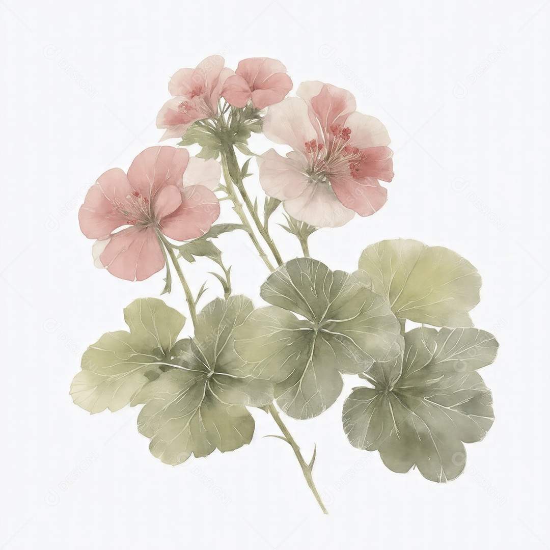 Ilustração de flores de gerânio em estilo aquarela sobre fundo branco