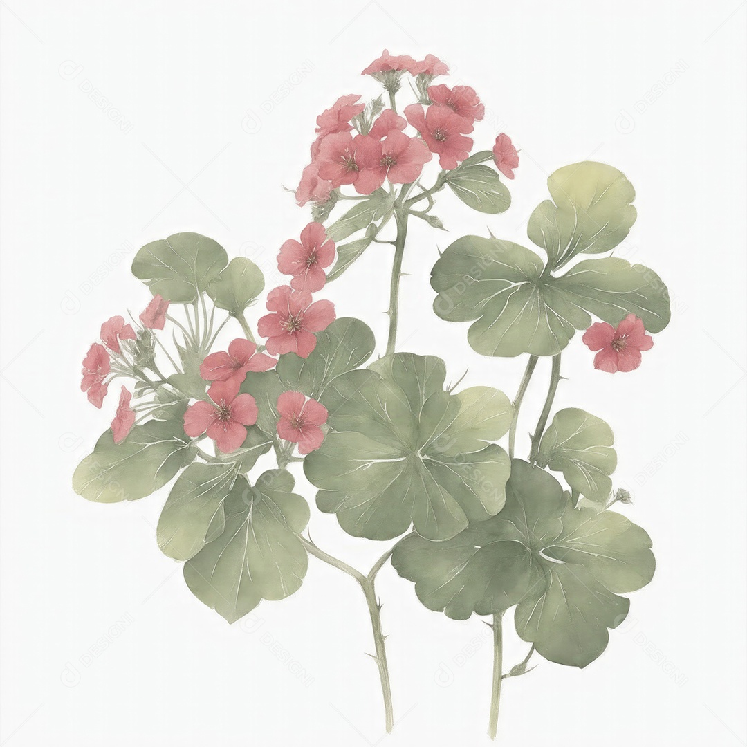 Ilustração de flores de gerânio em estilo aquarela sobre fundo branco