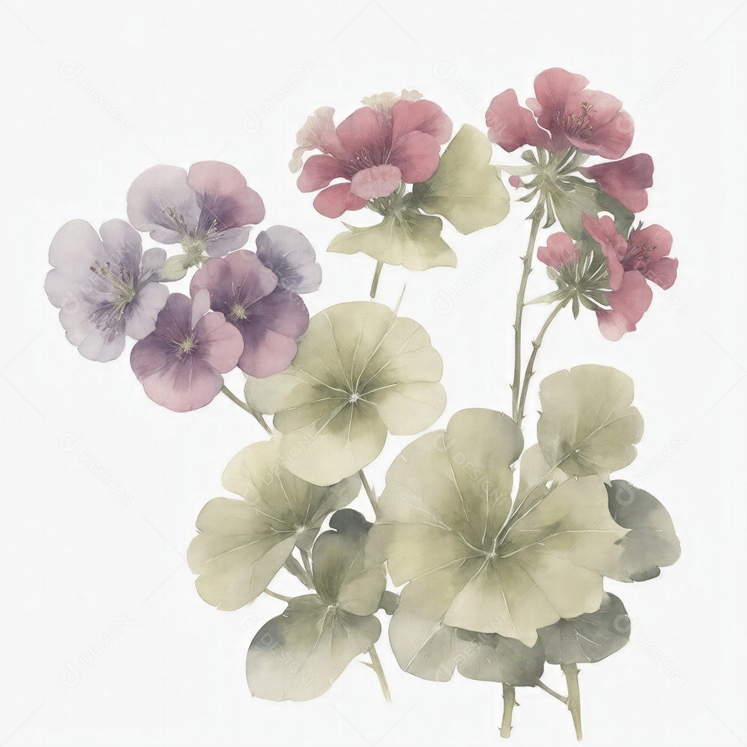 Ilustração de flores de gerânio em estilo aquarela