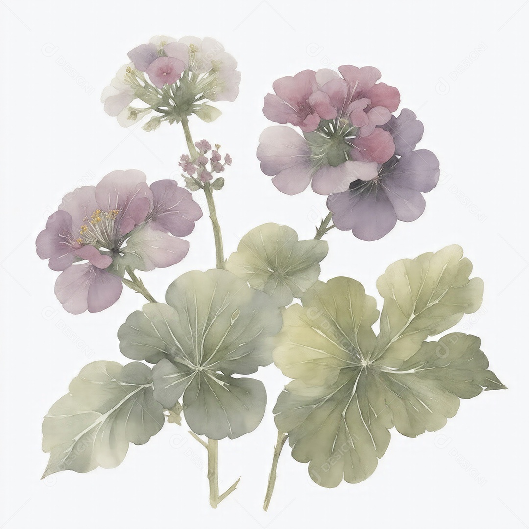 Ilustração de flores de gerânio em estilo aquarela sobre fundo branco