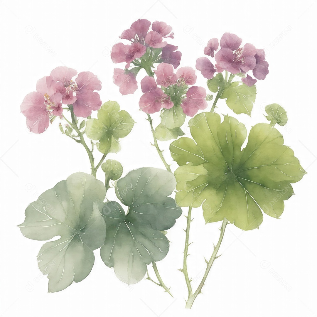 Ilustração de flores de gerânio em estilo aquarela sobre fundo branco
