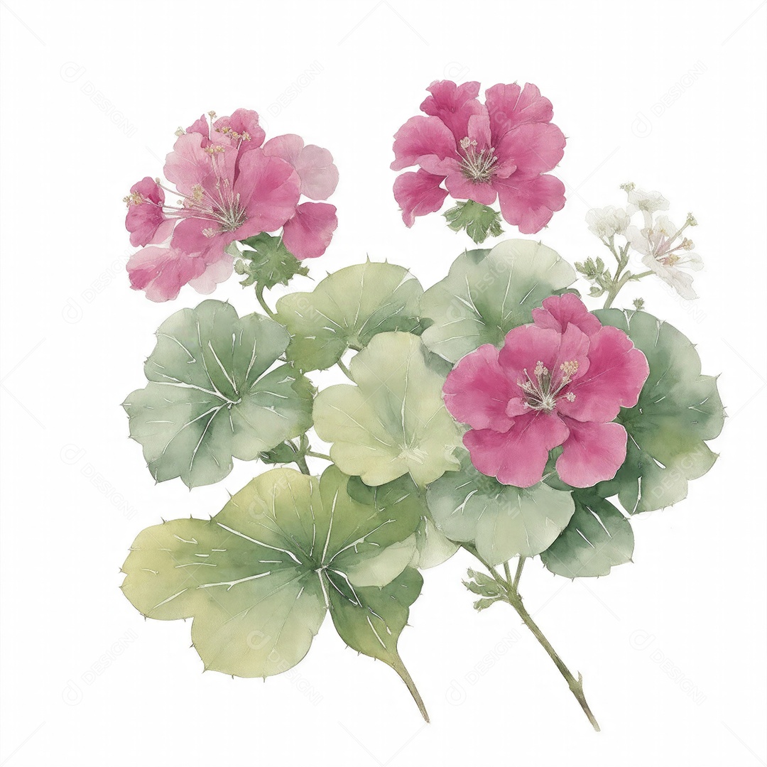 Ilustração de flores de gerânio em estilo aquarela