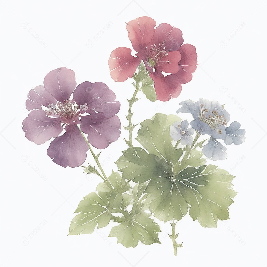 Ilustração de flores de gerânio em estilo aquarela