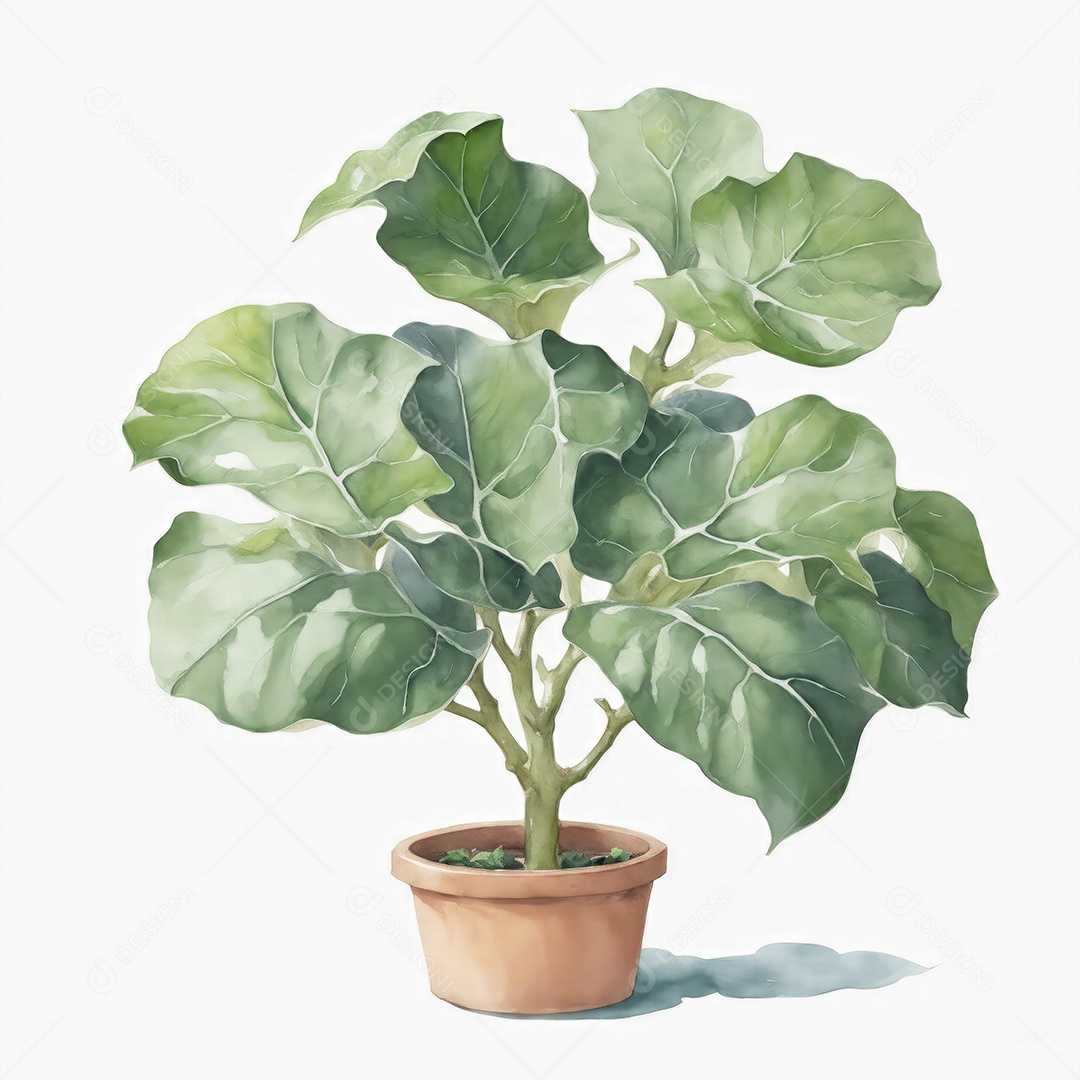 Folhas de violino figo plantas no vaso aquarela