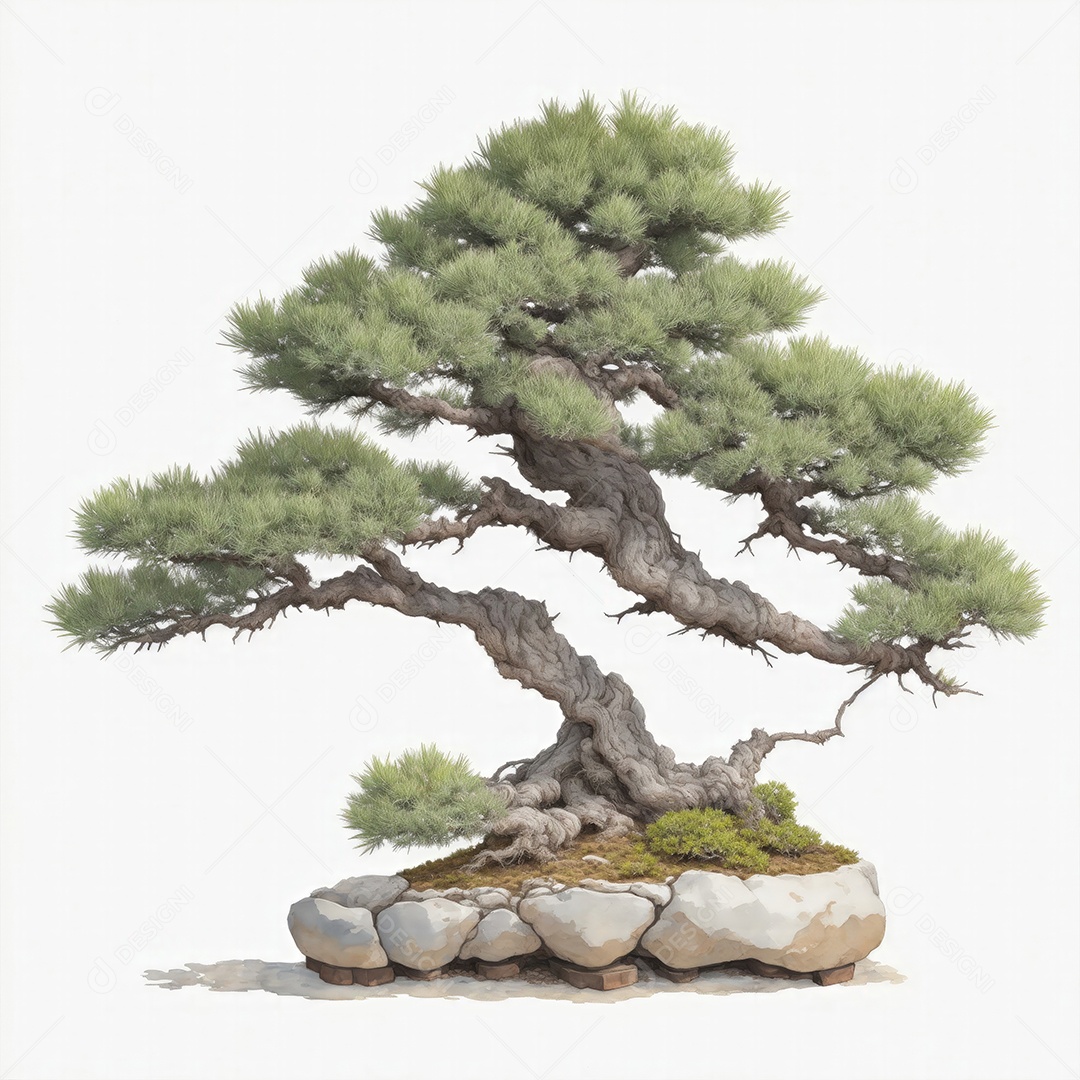 Ilustração de uma árvore bonsai no estilo aquarela