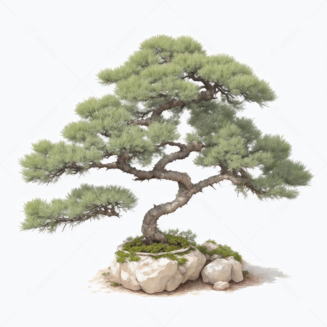 Ilustração de uma árvore bonsai no estilo aquarela