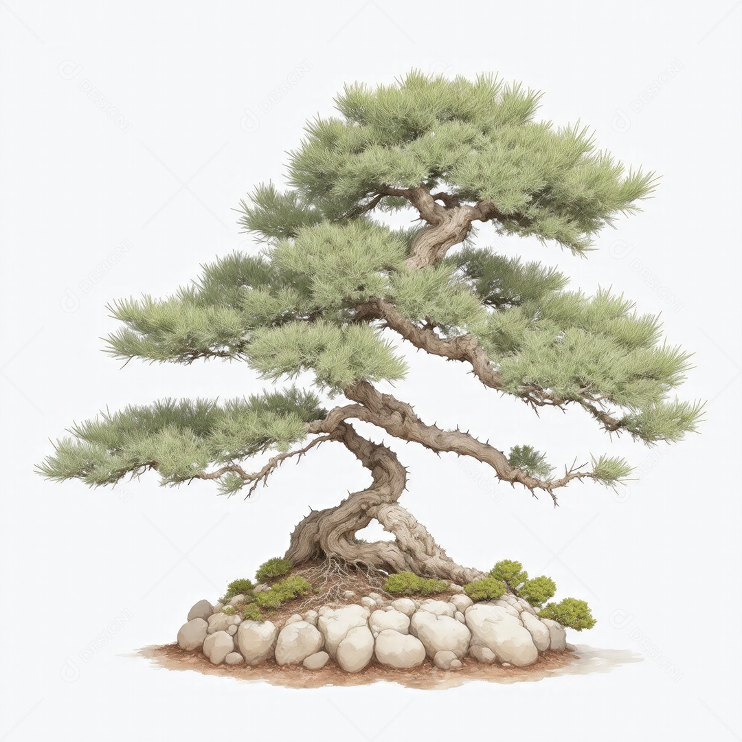Ilustração de uma árvore bonsai no estilo aquarela