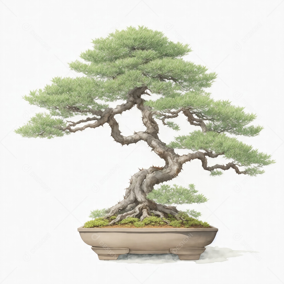 Ilustração de uma árvore bonsai no estilo aquarela