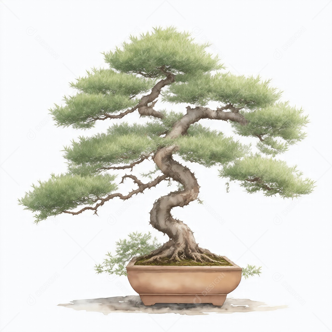 Ilustração de uma árvore bonsai no estilo aquarela