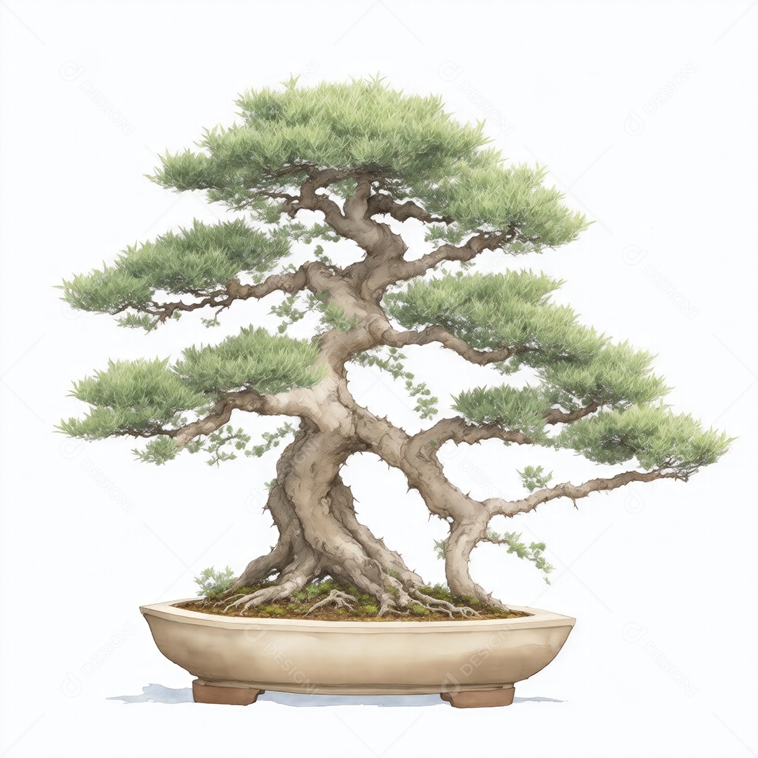 Ilustração de uma árvore bonsai no estilo aquarela
