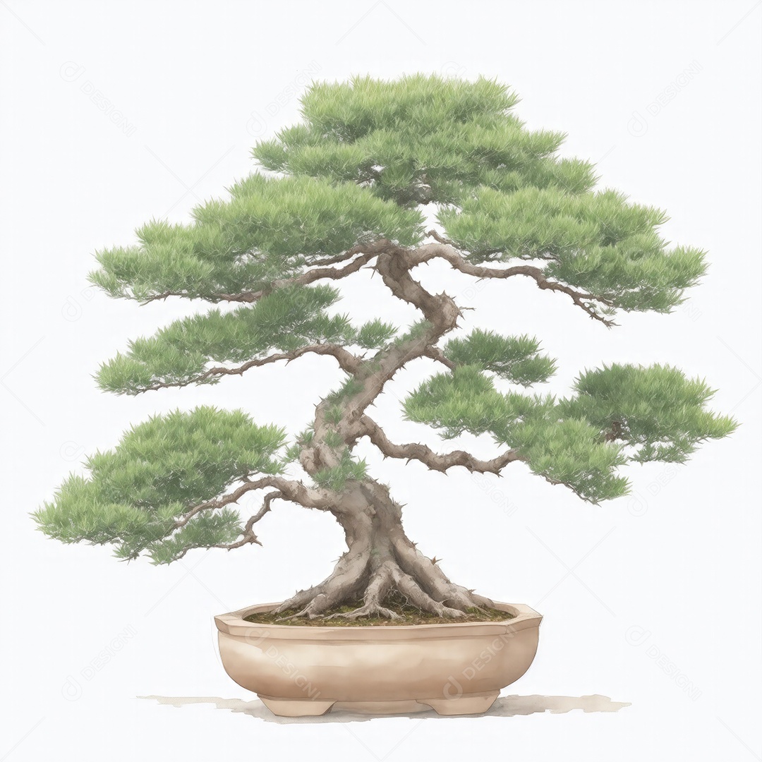 Ilustração de uma árvore bonsai no estilo aquarela
